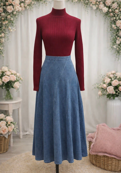 Flare Midi Denim Skirt